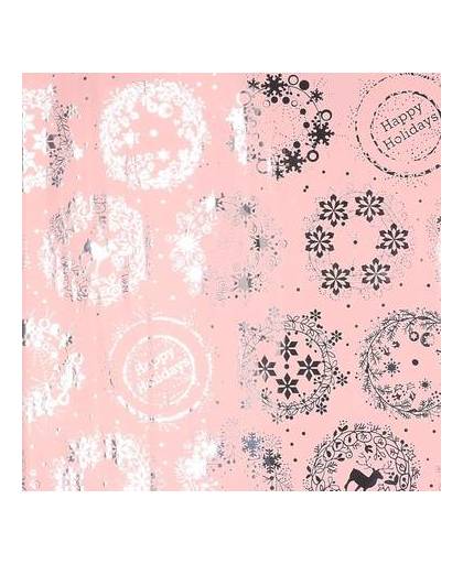 Kerst inpakpapier roze / zilver 200 x 70cm - cadeaupapier / kadopapier