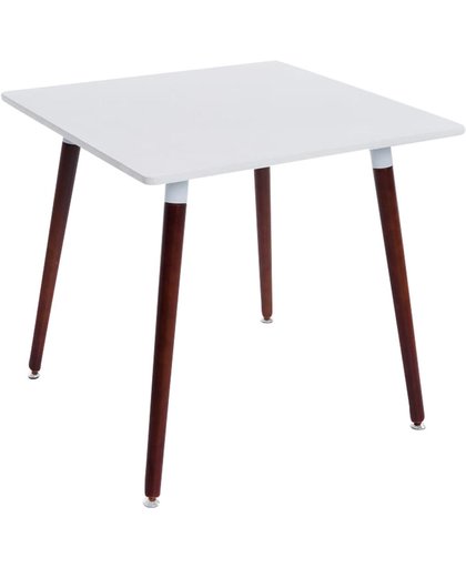 Clp Design eettafel BENTE - houten, vierkante tafel 80x80 cm, met vloerbeschermer - tafelblad : wit / onderstel : cappucino