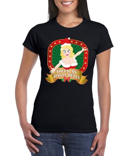 Foute kerst t-shirt zwart Touch my jingle bells voor dames - Foute kerst shirts S