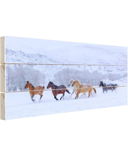 FotoCadeau.nl - Kudde paarden in de sneeuw Hout 80x60 cm - Foto print op Hout (Wanddecoratie)