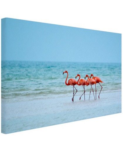 Roze flamingos in het water  Canvas 180x120 cm - Foto print op Canvas schilderij (Wanddecoratie)
