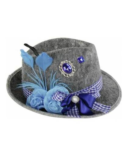 Oktoberfest - grijze tiroler hoed met blauwe veer