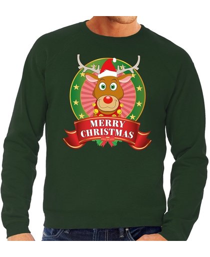 Foute kersttrui / sweater - groen - Rudolf Merry Christmas heren L (52)