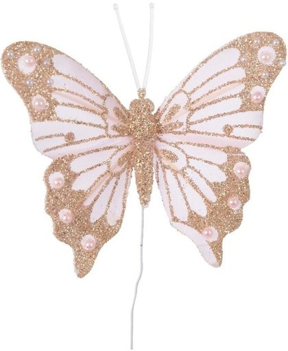 Kerststukje maken roze vlinder 8 cm