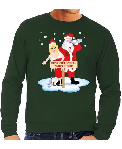 Foute kersttrui / sweater dronken kerstman en kerstvrouw na kerstborrel/ feest groen voor heren - Kersttruien XL (54)
