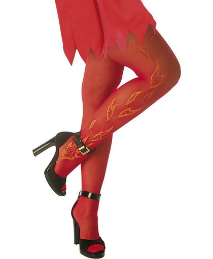 Rode panty met vlam motieven voor volwassenen Halloween - Verkleedattribuut