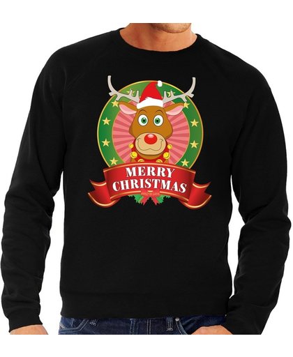 Foute kersttrui / sweater - zwart - Rudolf Merry Christmas heren 2XL (56)