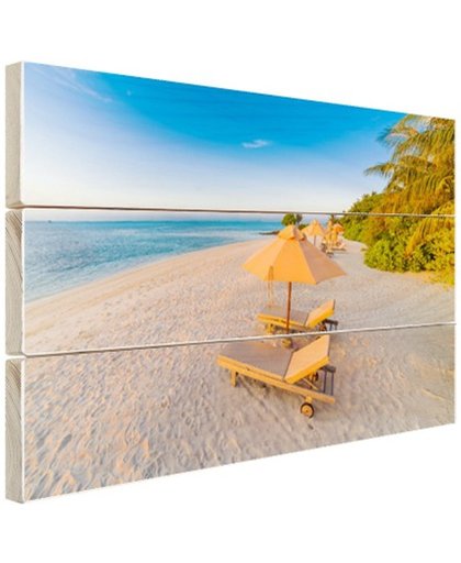FotoCadeau.nl - Caribisch strand met strandstoel Hout 60x40 cm - Foto print op Hout (Wanddecoratie)