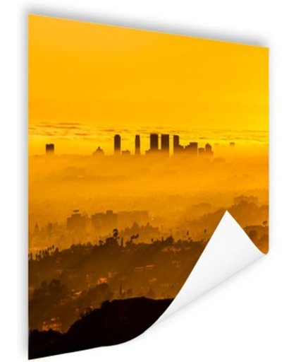 FotoCadeau.nl - Mistige zonsondergang LA skyline Poster 50x50 cm - Foto print op Poster (wanddecoratie)