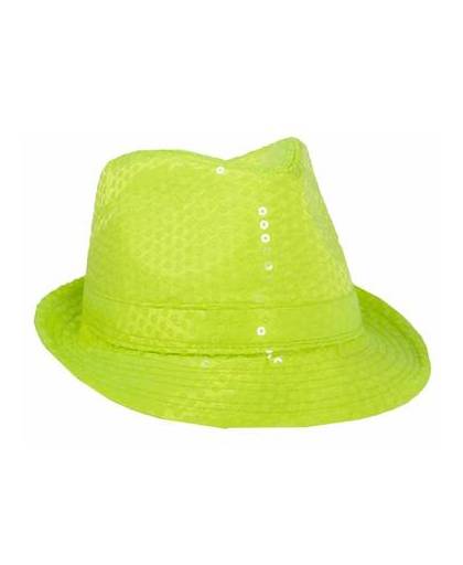 Neon gele trilby hoed met pailletten