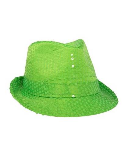 Neon groene trilby hoed met pailletten