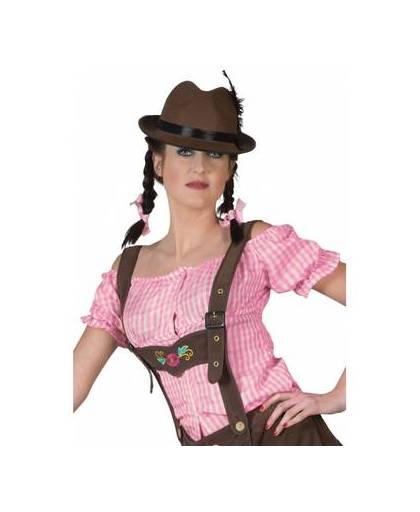 Oktoberfest - roze geruite tiroler blouse 44-46 (2xl/3xl)