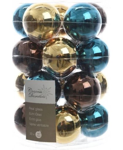 Glas Kerstballen Assorti (6cm) Box 20 Stuks Gold Blue