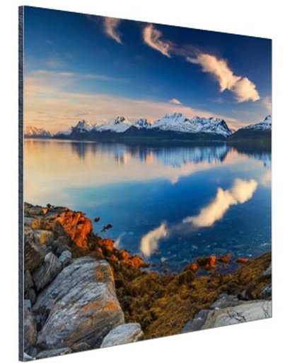 FotoCadeau.nl - Zonsondergang aan de kust van het fjord Aluminium 60x40 cm - Foto print op Aluminium (metaal wanddecoratie)