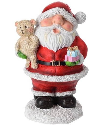 Kerstman beeldje met teddybeer 10 cm
