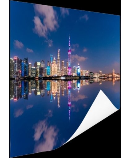 FotoCadeau.nl - Shanghai Skyline in de avond Poster 60x40 cm - Foto print op Poster (wanddecoratie)
