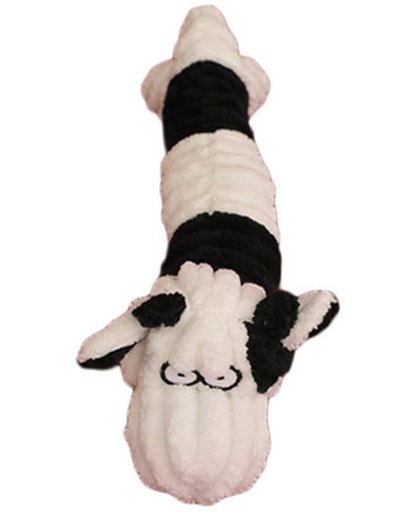 Een knuffeltje in een lange vorm met koe kopje met piepje