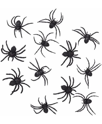 Halloween - 24 zwarte decoratie spinnetjes 8 cm