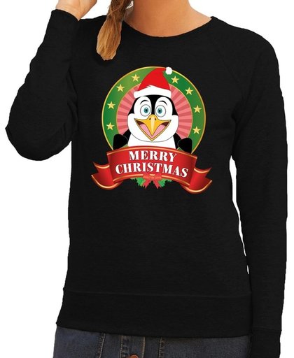 Foute kersttrui / sweater pinguin - zwart - Merry Christmas voor dames S (36)