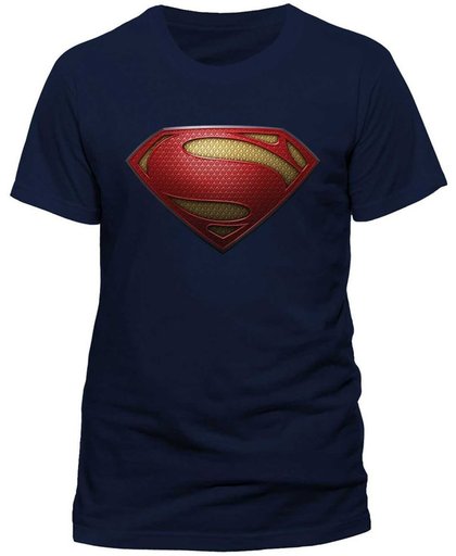 Superman Man Of Steel - Textured Logo heren unisex T-shirt donkerblauw - XL - Superhelden merchandise film