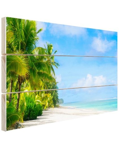 Palmbomen op tropisch strand foto Hout 80x60 cm - Foto print op Hout (Wanddecoratie)