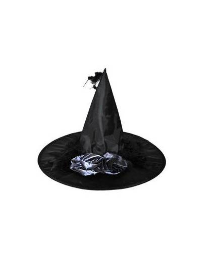 Zwarte heksenhoed met zwarte bloem