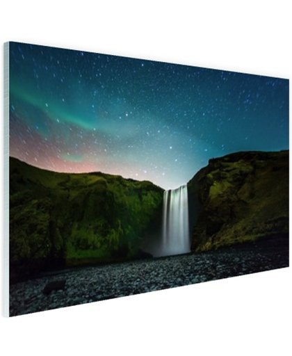 IJslandse waterval bij nacht Glas 180x120 cm - Foto print op Glas (Plexiglas wanddecoratie)