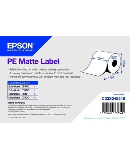 Epson PE Matte Label - Continuous Roll: 102mm x 29m
