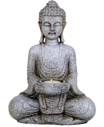 Meditatie Boeddha met kaarshouder steengrijs (1 stuks)