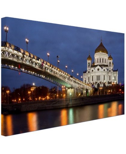 Kathedraal Moskou in de nacht Canvas 180x120 cm - Foto print op Canvas schilderij (Wanddecoratie)