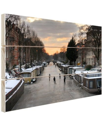 FotoCadeau.nl - Schaatsen op de gracht in Amsterdam Hout 30x20 cm - Foto print op Hout (Wanddecoratie)