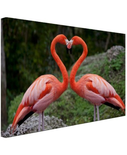 FotoCadeau.nl - Verliefde flamingos vormen hart Canvas 30x20 cm - Foto print op Canvas schilderij (Wanddecoratie)