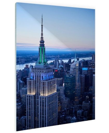 Empire State Building bij zonsondergang Glas 120x180 cm - Foto print op Glas (Plexiglas wanddecoratie)