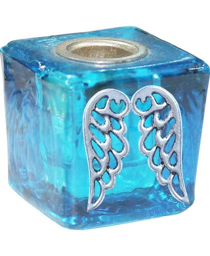 Mini kaarsenhouderset kubus turquoise Engel Vleugel 2 stuks 3cmx3cm