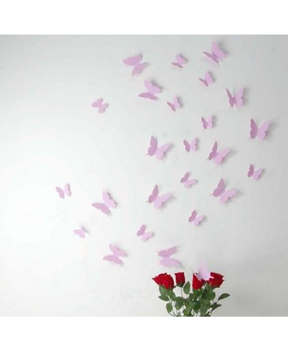 3D vlinder muurstickers - set van 12 - Roze