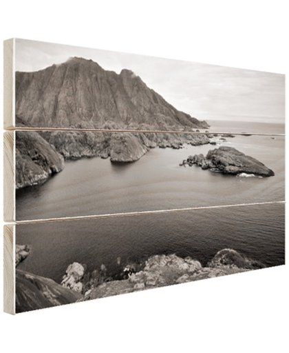 FotoCadeau.nl - Scandinavische kust zwart-wit  Hout 60x40 cm - Foto print op Hout (Wanddecoratie)