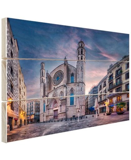 FotoCadeau.nl - Kerk Santa Maria del Mar in Barcelona Hout 120x80 cm - Foto print op Hout (Wanddecoratie)