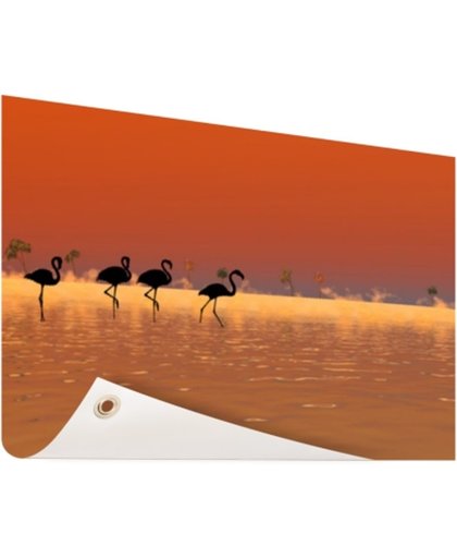 Flamingos silhouet Tuinposter 120x80 cm - Foto op Tuinposter (tuin decoratie)
