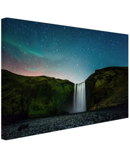 FotoCadeau.nl - IJslandse waterval bij nacht Canvas 80x60 cm - Foto print op Canvas schilderij (Wanddecoratie)