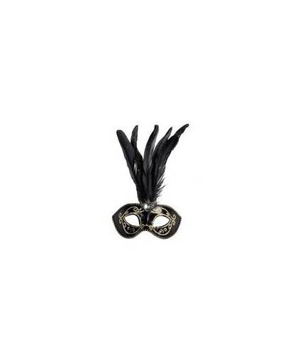 Venetiaans glitter oogmasker zwart met veren