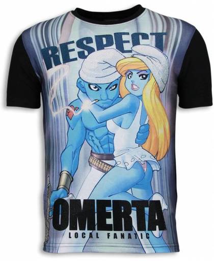 Local Fanatic Respect Omerta - Digital Rhinestone T-shirt - Zwart - Maten: XL