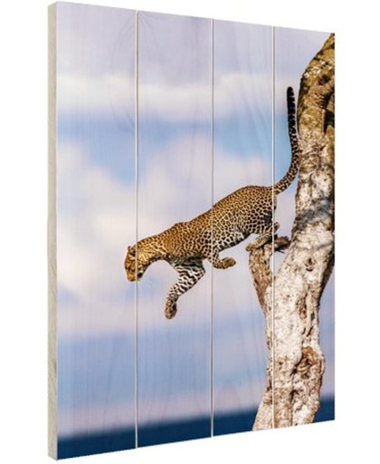 FotoCadeau.nl - Springende luipaard Hout 80x120 cm - Foto print op Hout (Wanddecoratie)