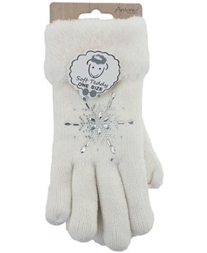 Gebreide winter handschoenen strass ster wit voor dames