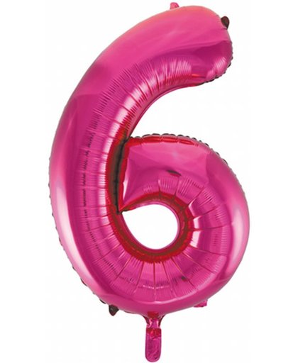 Cijferballon roze 86 cm nummer 6 professionele kwaliteit