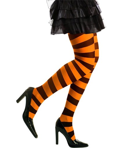 Zwarte en oranje panty voor volwassenen - Verkleedattribuut