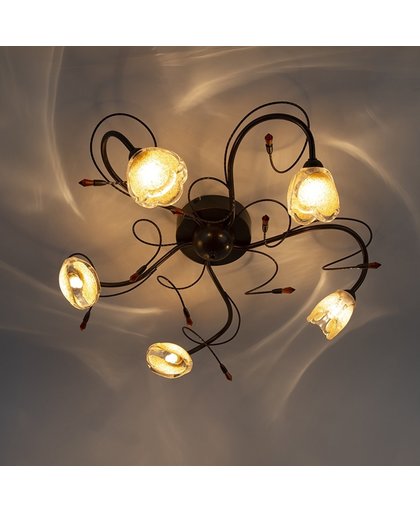 Trio Leuchten - Plafondlamp - 5 lichts - Ø 600 mm - Roestbruin