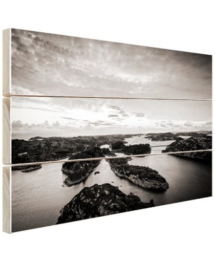 FotoCadeau.nl - Noordzee eilanden zwart-wit foto Hout 80x60 cm - Foto print op Hout (Wanddecoratie)