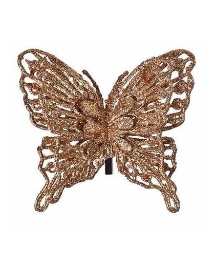 Kerstboomversiering bronze vlinder op clip 13 cm