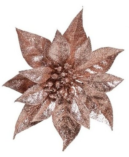 Oud roze kerstster met glitters op clip 18 cm - kerstversiering
