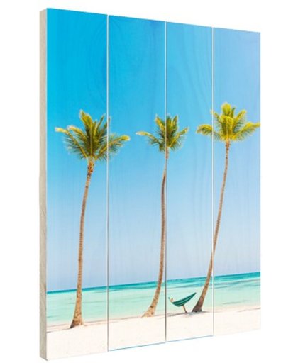 FotoCadeau.nl - Caribisch strand 3 palmbomen Hout 20x30 cm - Foto print op Hout (Wanddecoratie)